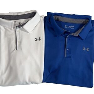 Under Armour Polo Shirts Lot Of 2 Mens Size 2XL Polyester Blue White Heatgear